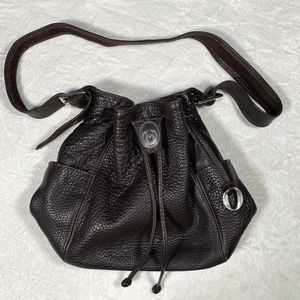 Vintage 90s Mina Brown Pebbled Leather Bucket Bag Handbag Crossbody Boho Western